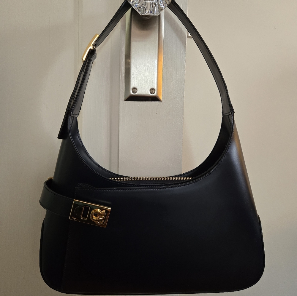 Ferragamo Navy Gancini Shoulder Bag
